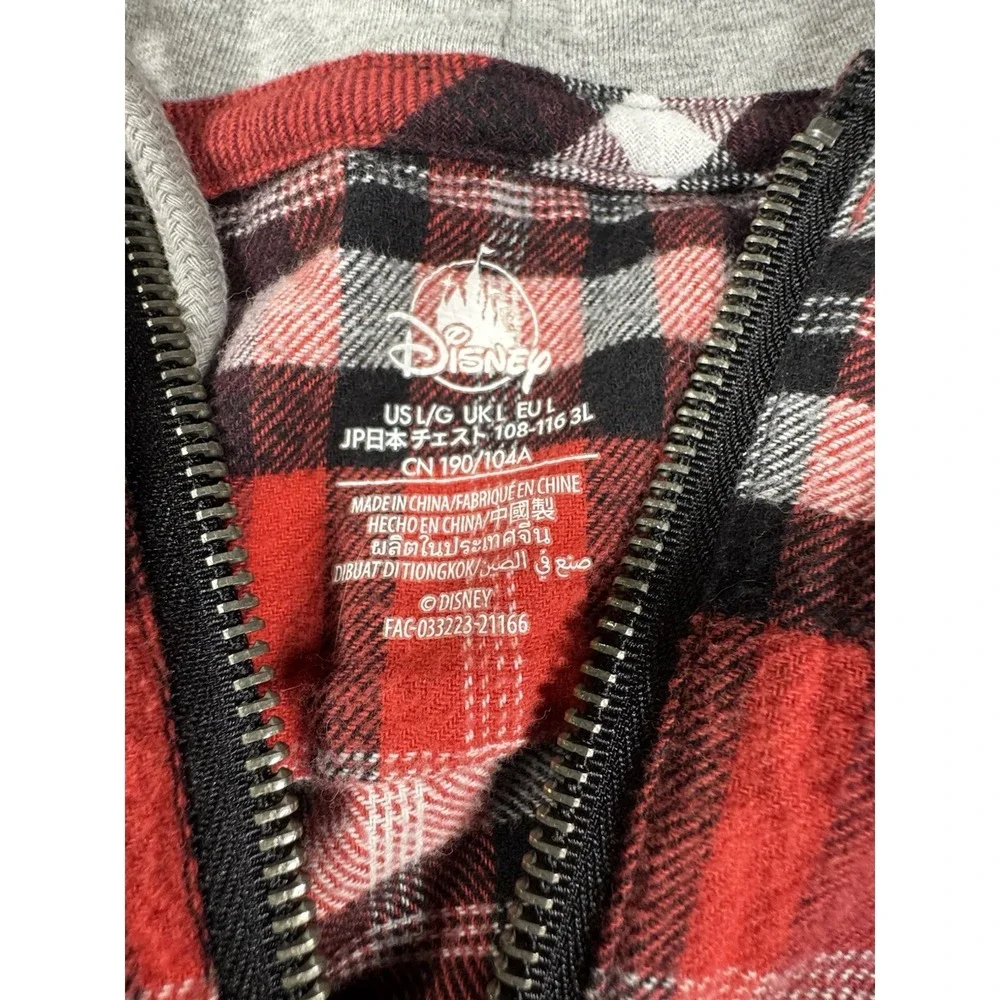 Disney Forky Plaid Flannel Full Zip Hoodie Jacket Adult Large Red Toy Story EUC